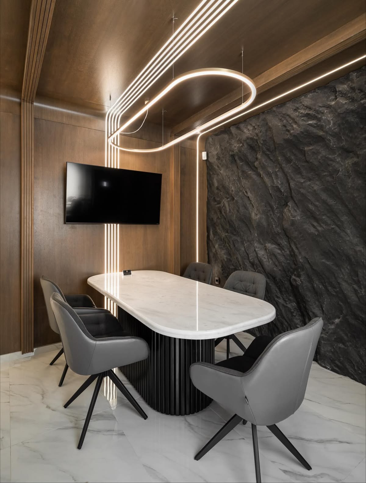 Modern Corporate Meeting Room with Integrated Video Conferencing Array #23
